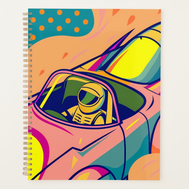 Pop Art Astronaut Driving Rocket Car Planner (Front)