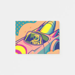 Pop Art Astronaut Driving Rocket Car Post-it Notes