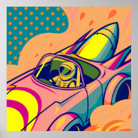 Pop Art Astronaut Driving Rocket Car