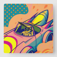 Pop Art Astronaut Driving Rocket Car