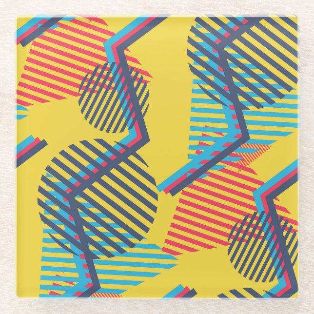 Pop art background, abstract geometric texture. glass coaster (Front)
