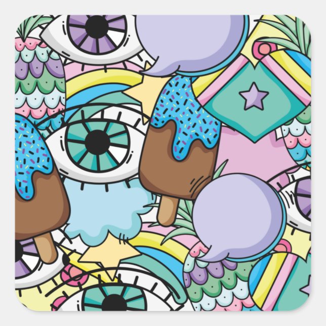 Pop Art Background Cartoon Square Sticker (Front)