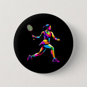 Pop Art Badminton Player Shuttle Women Badmintoner 6 Cm Round Badge