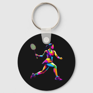 Pop Art Badminton Player Shuttle Women Badmintoner Key Ring