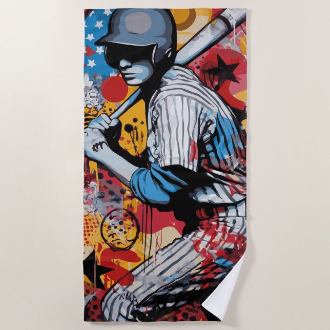 Pop Art Baseball Player Beach Towel (Front)