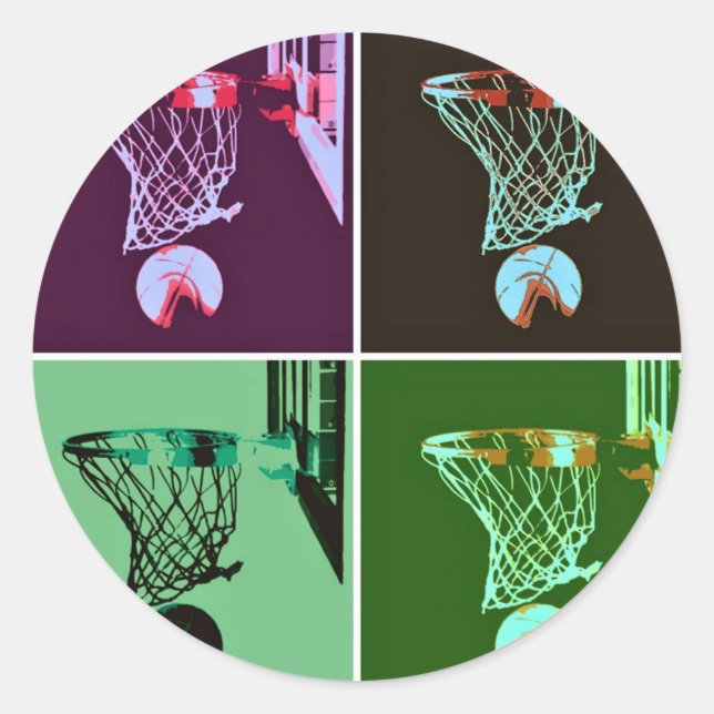 Pop Art Basketball Classic Round Sticker (Front)