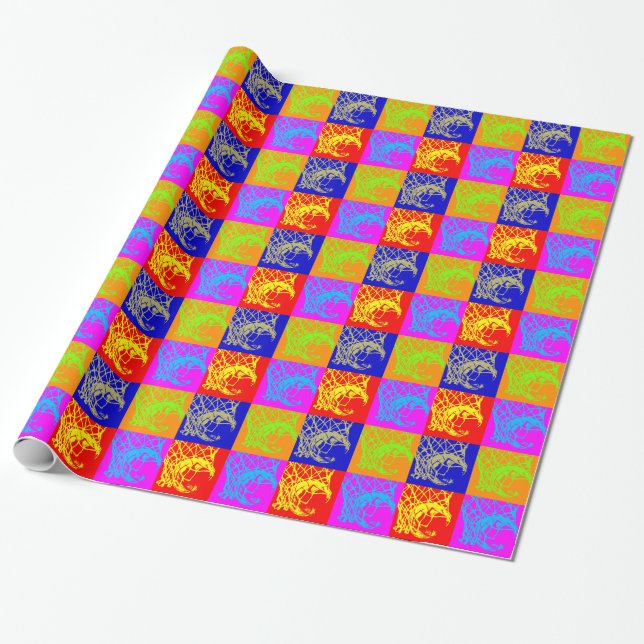Pop Art Basketball Wrapping Paper (Unrolled)