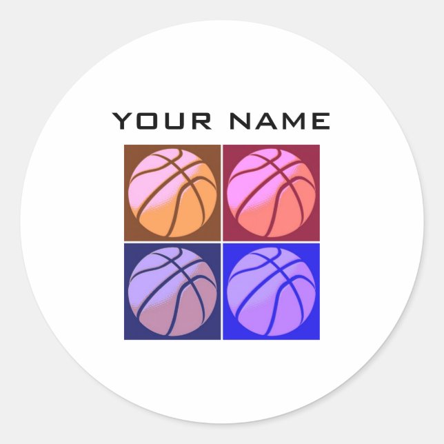 Pop Art Basketball Your Name Classic Round Sticker (Front)