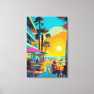Pop Art Beachfront Café at Sunset Canvas Print