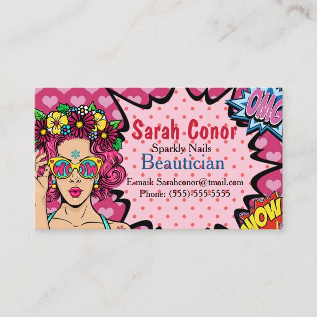 Pop Art Beautician Business Card (Front)