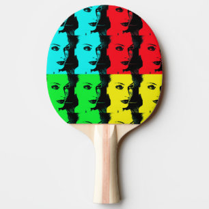 pop art beauty woman face 80s ping pong paddle
