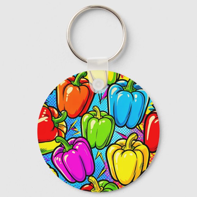 Pop Art Bell Peppers Pattern Key Ring (Front)
