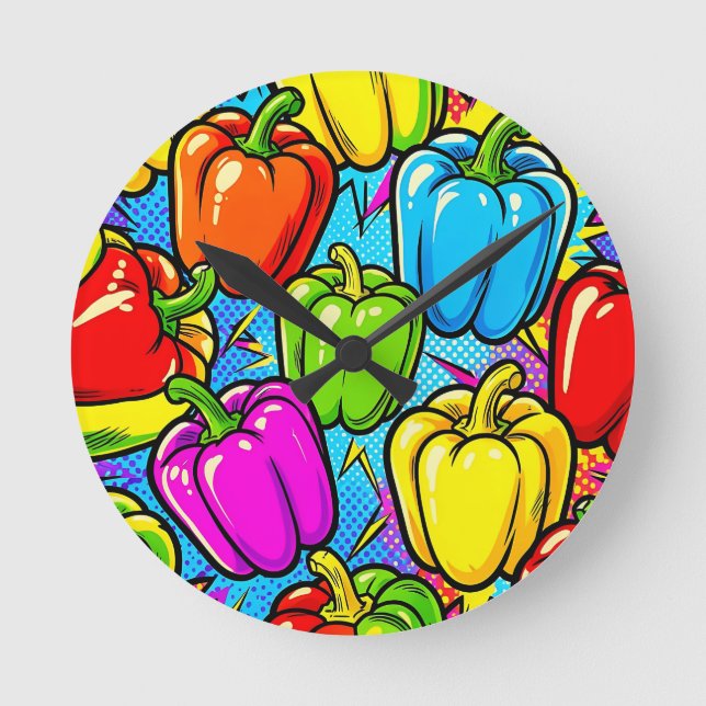 Pop Art Bell Peppers Pattern Round Clock (Front)