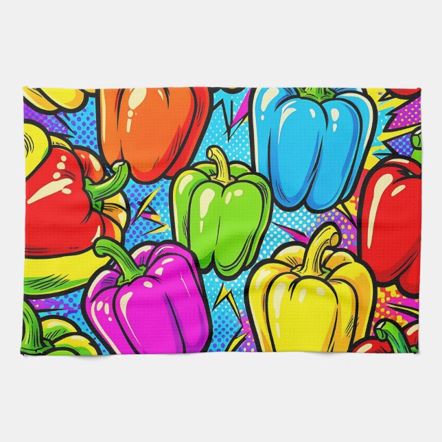 Pop Art Bell Peppers Pattern Tea Towel (Horizontal)