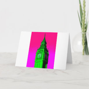 Pop Art Big Ben London Travel Pink Green Card