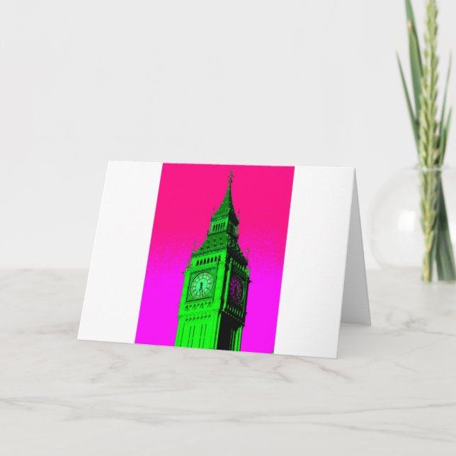 Pop Art Big Ben London Travel Pink Green Card (Front)