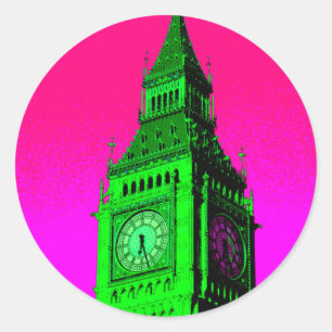 Pop Art Big Ben London Travel Pink Green Classic Round Sticker