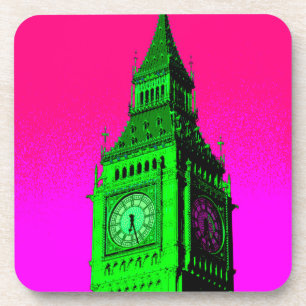 Pop Art Big Ben London Travel Pink Green Coaster