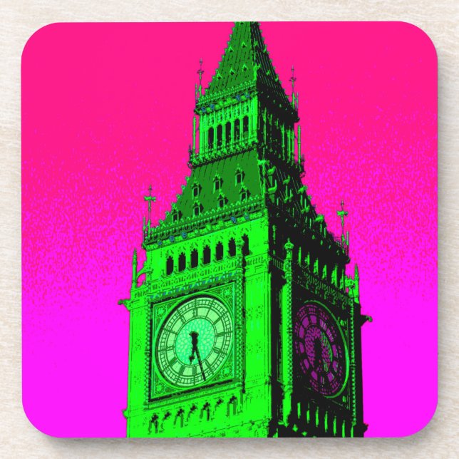 Pop Art Big Ben London Travel Pink Green Coaster (Front)