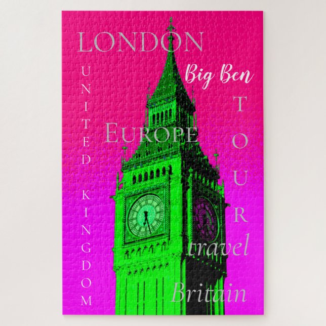 Pop Art Big Ben London Travel Pink Green Jigsaw Puzzle (Vertical)