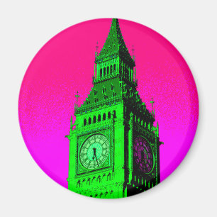 Pop Art Big Ben London Travel Pink Green Magnet