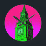 Pop Art Big Ben London Travel Pink Green Round Clock<br><div class="desc">London Travel Photography - London Houses of Parliament & Big Ben Art Photo</div>