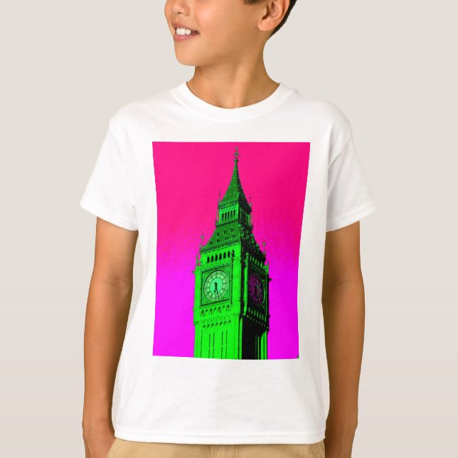 Pop Art Big Ben London Travel Pink Green T-Shirt (Front)
