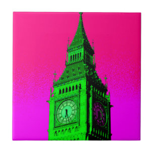 Pop Art Big Ben London Travel Pink Green Tile