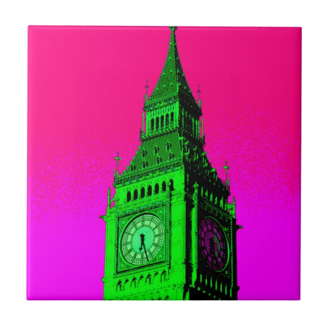 Pop Art Big Ben London Travel Pink Green Tile (Front)