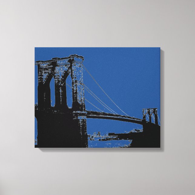 Pop Art Black & Blue Brooklyn Bridge Canvas Print (Front)