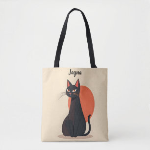 Pop Art Black Cat Orange Sun Tote Bag