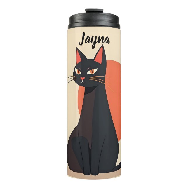 Pop Art Black Cat with Orange Sun Thermal Tumbler (Front)