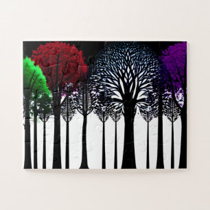 Pop Art Black Silhouette Forest For Kids Jigsaw Puzzle