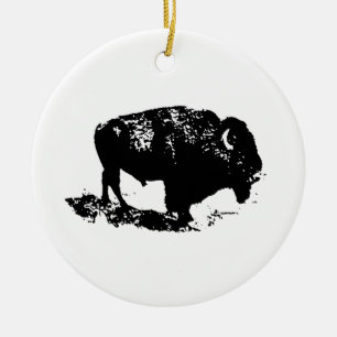 Pop Art Black White Buffalo Bison Silhouette Ceramic Tree Decoration