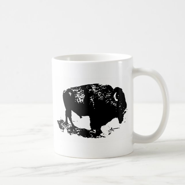 Pop Art Black White Buffalo Bison Silhouette Coffee Mug (Right)