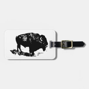Pop Art Black White Buffalo Bison Silhouette Luggage Tag