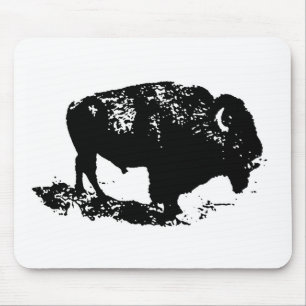 Pop Art Black White Buffalo Bison Silhouette Mouse Mat