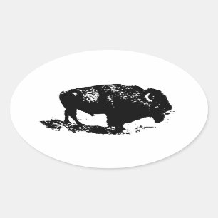 Pop Art Black White Buffalo Bison Silhouette Oval Sticker