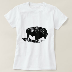 Pop Art Black White Buffalo Bison Silhouette T-Shirt
