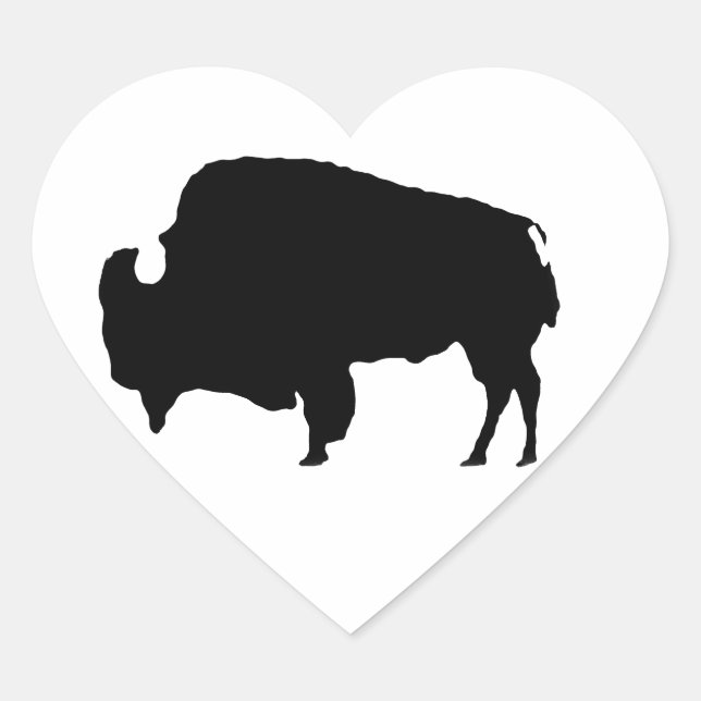 Pop Art Black & White Buffalo Silhouette Heart Sticker (Front)