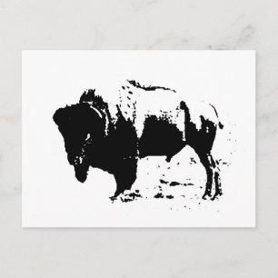 Pop Art Black & White Buffalo Silhouette Postcard