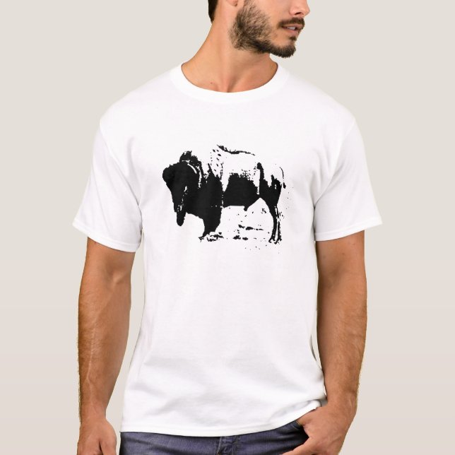 Pop Art Black & White Buffalo Silhouette T-Shirt (Front)