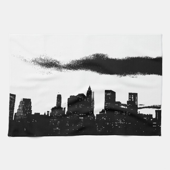 Pop Art Black White NYC New York City Tea Towel (Horizontal)
