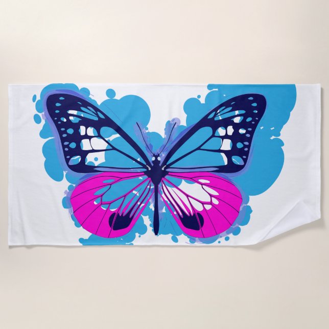 Pop Art Blue Butterfly Beach Towel (Front)