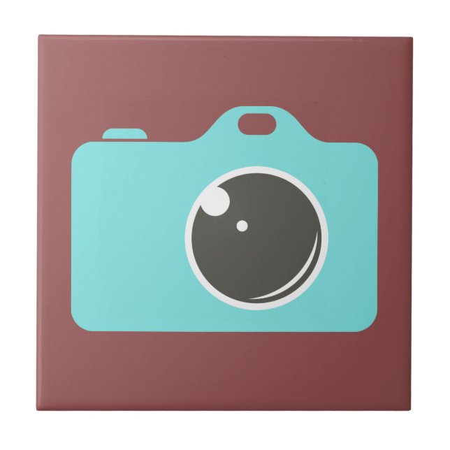 Pop Art Blue Camera Burgundy Tile (Front)