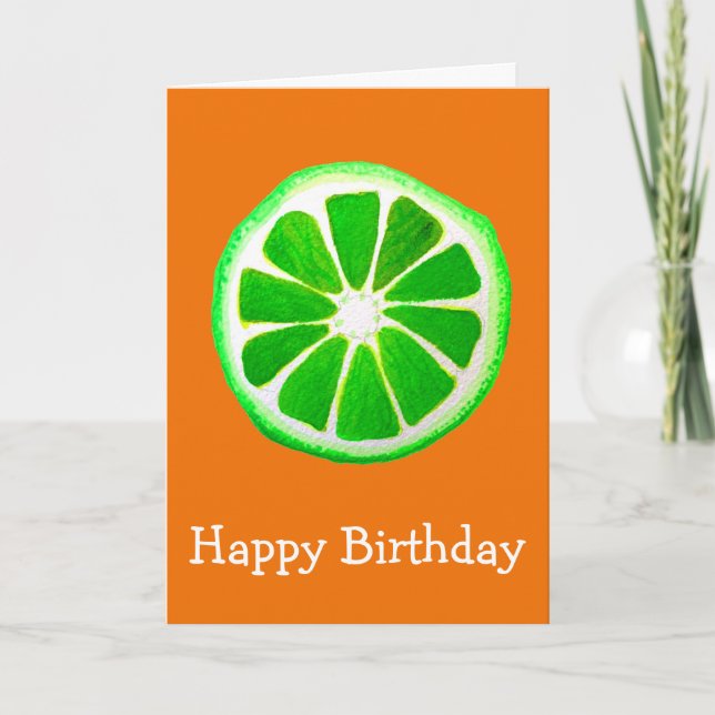 Pop art bright citrus lime fruit birthday card (Front)