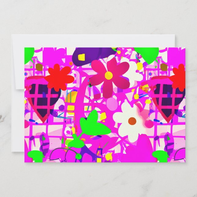 Pop art  bright flowers holiday card (Front)