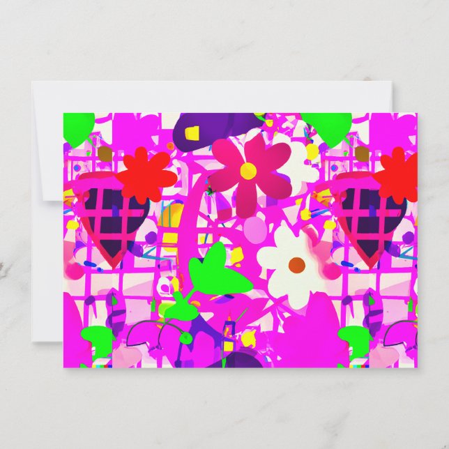 Pop art  bright flowers thank you card (Back)