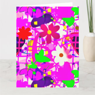 Pop art bright flowers thank you card