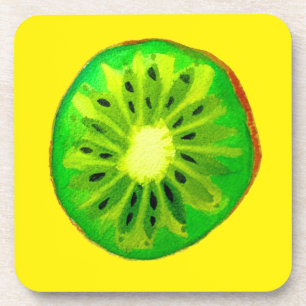 Pop art bright kiwi fruit original watercolour coaster